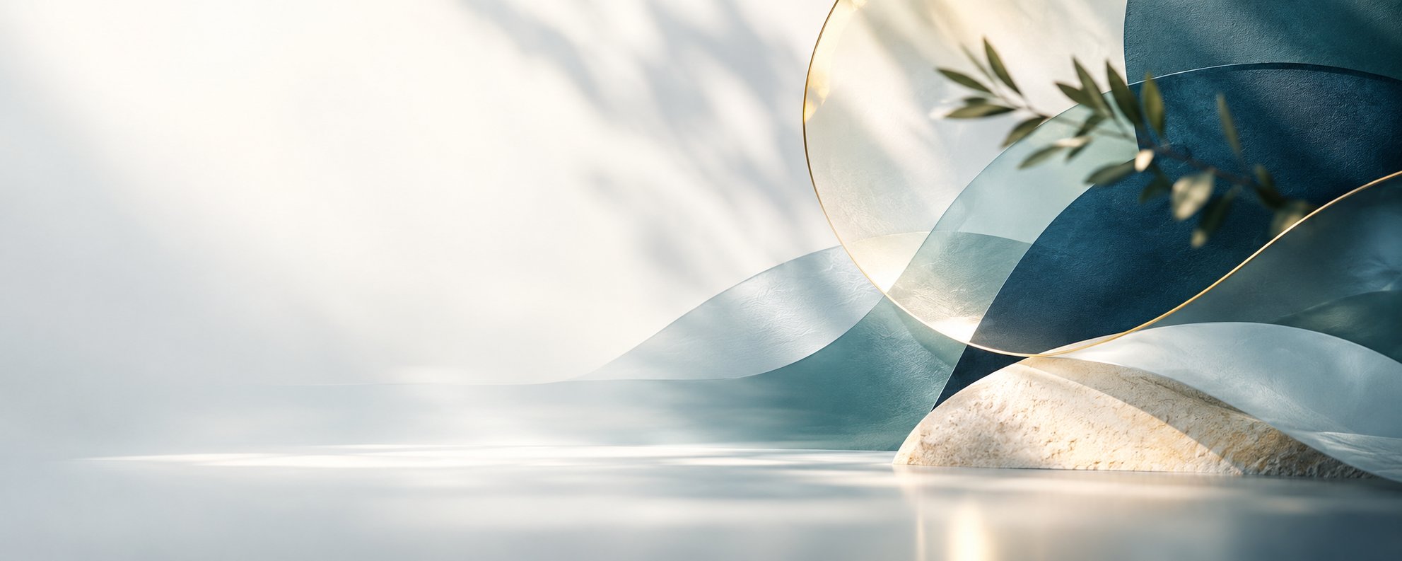 Abstract flowing teal and navy forms in soft natural light